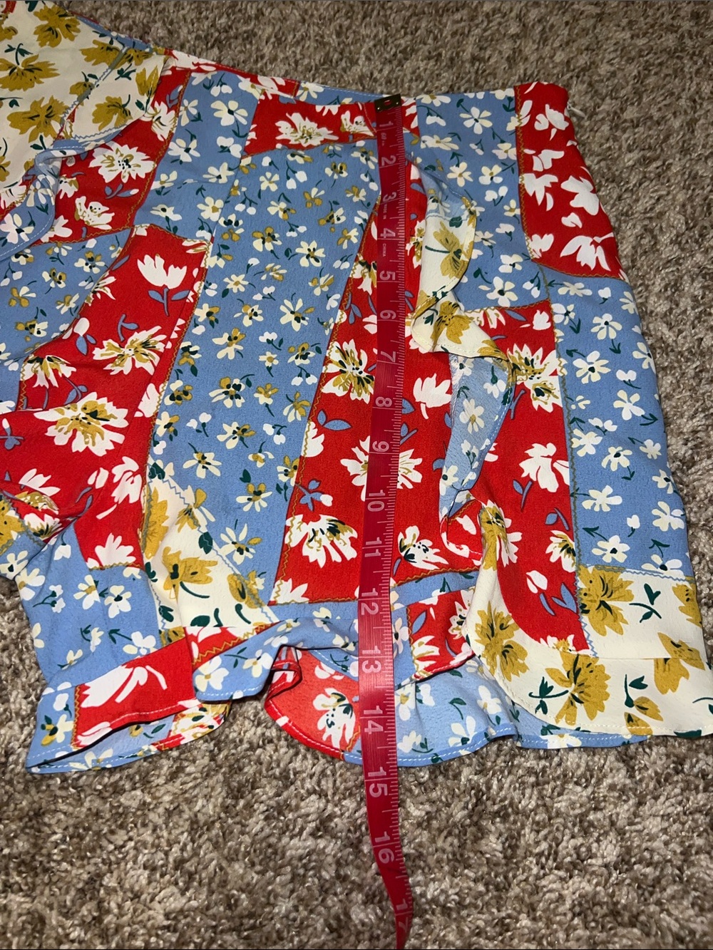 Love & Harmony Patchwork Ruffle Shorts with Feminine Hem! Red, Blue & Yellow - Picture 12 of 14